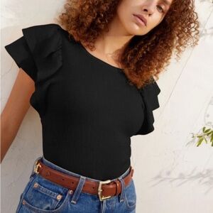 NATION LTD Black Ruffle Sleeved Top